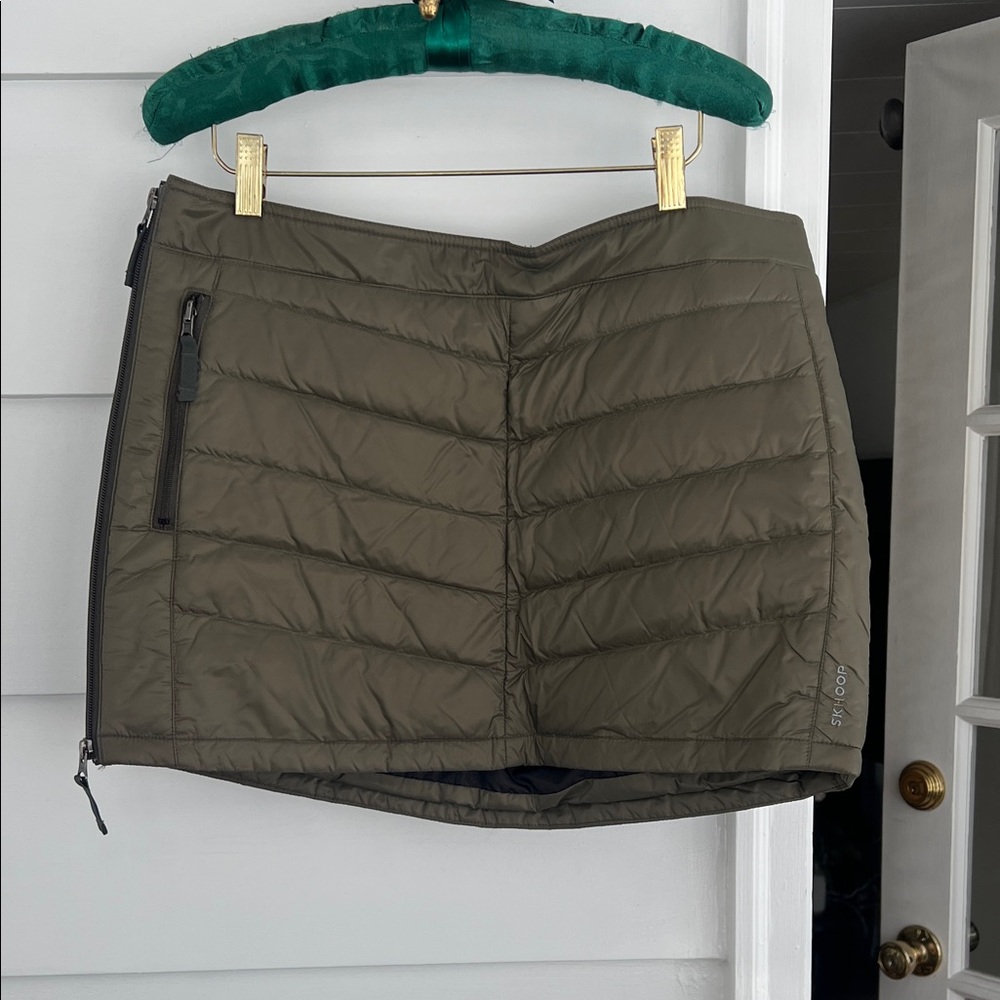 *Olive Quilted Full Zip Mini Skirt by Skhoop